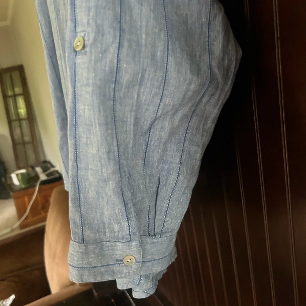 NWT J. JILL Blue Linen Stripe Long Sleeve Button Down Shirt Classic Office | XLP - Picture 8 of 16